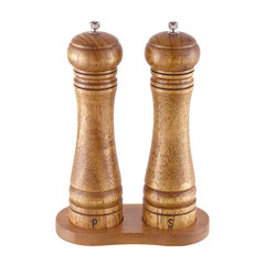 Eco Friendly Wooden Salt and Pepper Grinder Set and Matching Wood Tray-tall  8 Inch Made of Wood, Spice Grinder 