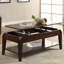 Table basse Jessyka avec plateau relevable et tablette ouverte, structure en bois