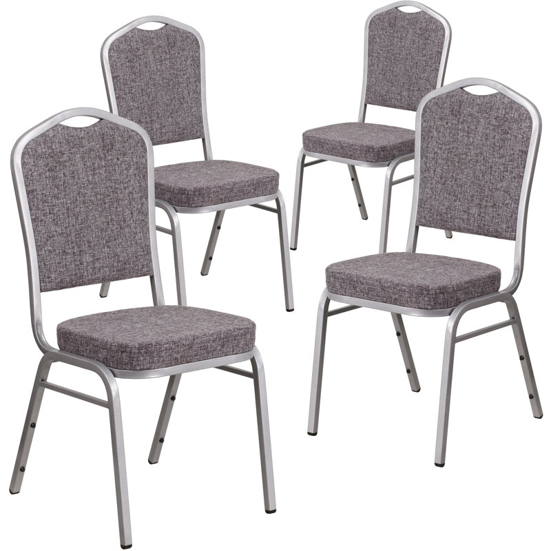 Chaise de banquet empilable Oliverson, Cadre argenté, Tissu à chevrons, 4