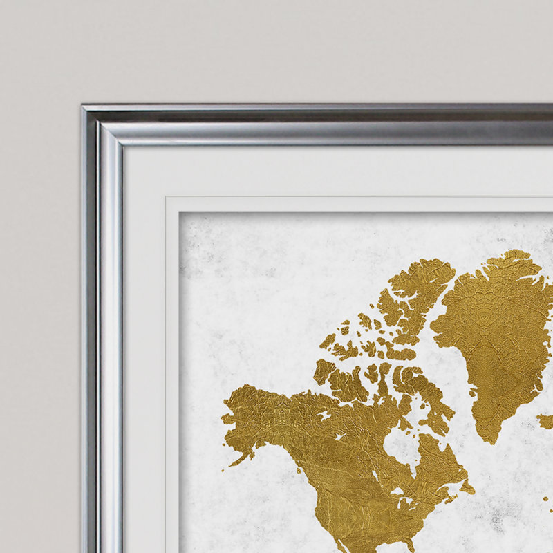 «Champaign Gold Map», impression sur papier, Argent, H 30 po x l 40 po x P 1,5 po