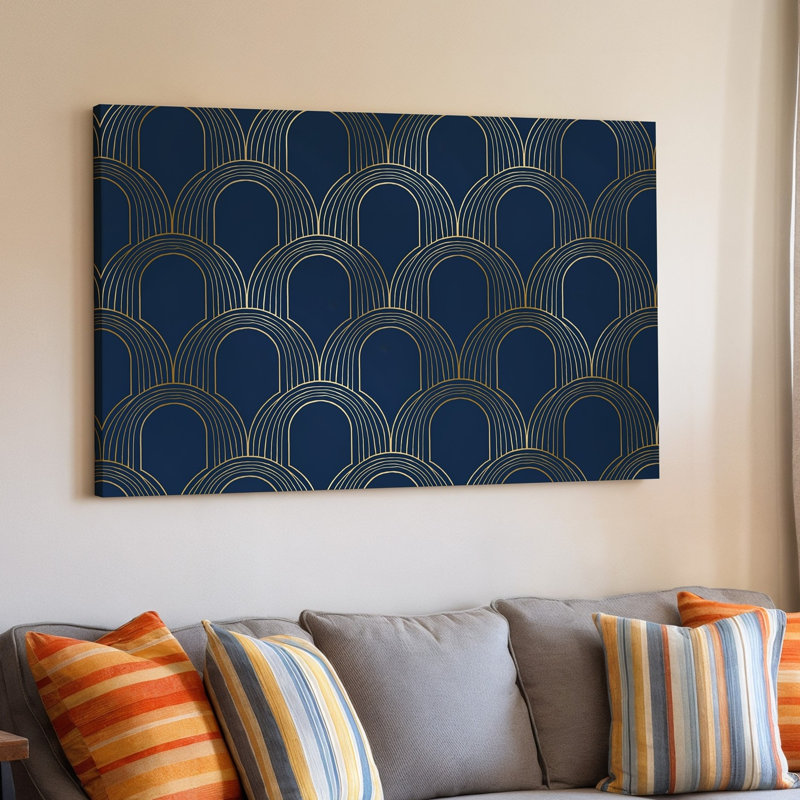 La toile crée un motif sans couture avec une série de formes d'art géométriques emboîtées principalement composées d'art oval allongé sur toile
