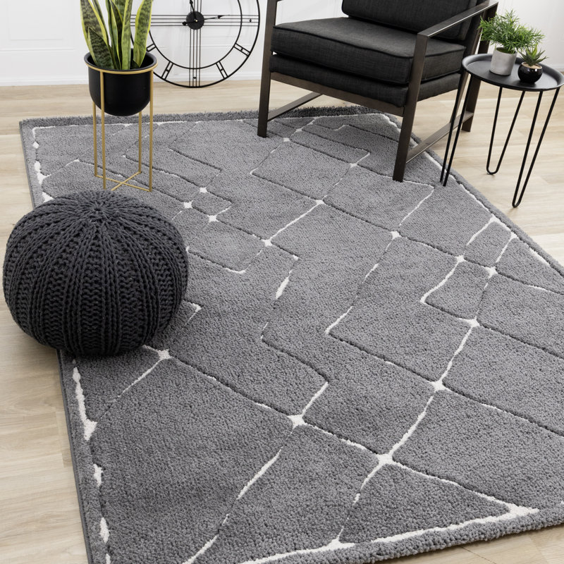 Tapis intérieur neutre gris et blanc Latasia, Rectangle 5 pi 3 po x 7 pi 7 po