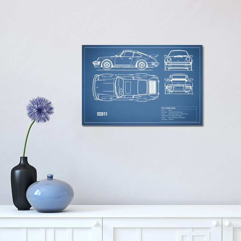 1977 Porsche 911 Turbo (930) (Blue) by Mark Rogan - Wrapped Canvas Painting, 30.48 cm H x 45.72 cm W