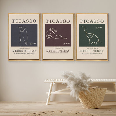 Oeuvre d'art classique Picasso, exposition d'éléphants félins, ligne de dessin minimaliste, impression numérique sur toile, impression numérique sur toile encadrée