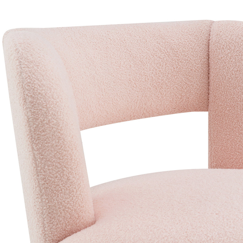 Fauteuil demi-tonneau pivotant en tissu Teddy, Peluche rose clair