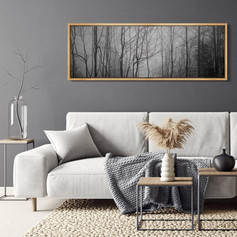 Nature Landscape " Black And White Misty Forest Photography Rustic Retro Art Decor Extra Large Pictures ", 20" H x 60" W