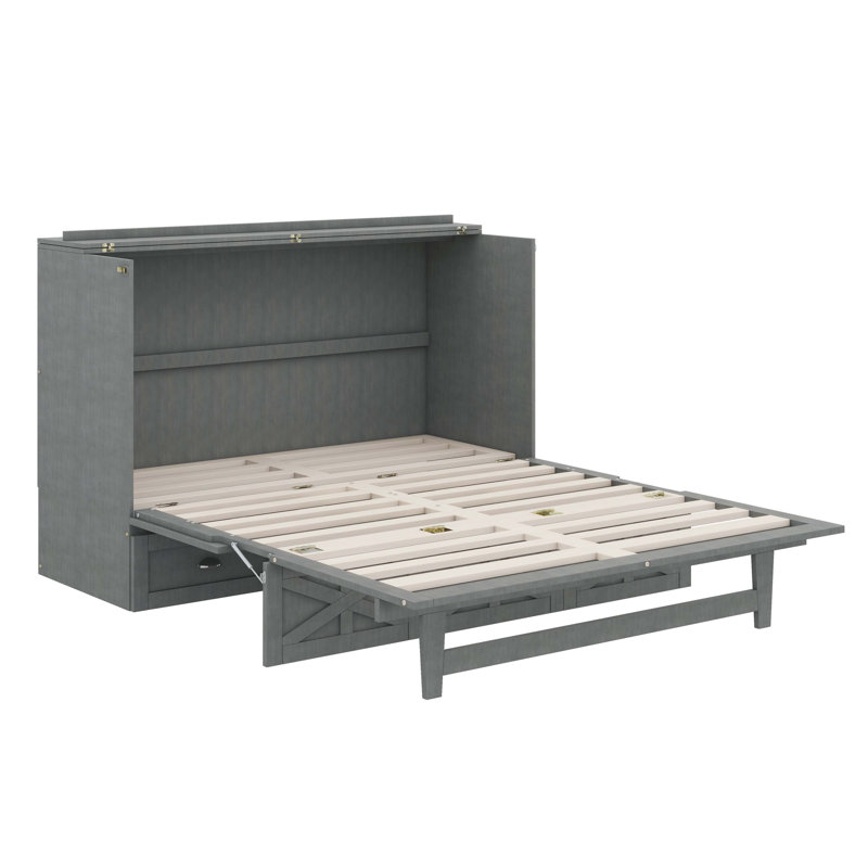Lit escamotable pratique avec rangement généreux à tiroirs, Gris, Lit double