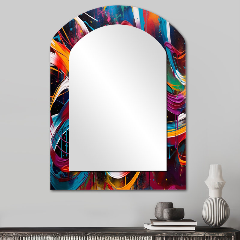 Minimalisme Graffiti Artwork III - miroir asymétrique à encre liquide, miroir mural décoratif arche rose, impression d'art en métal