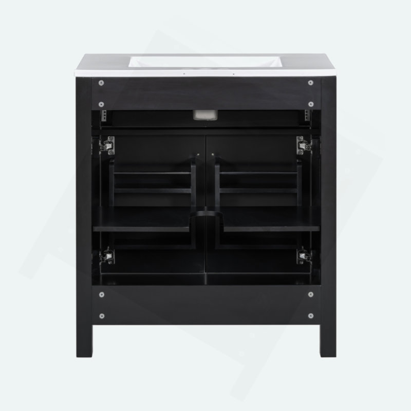 Meuble-lavabo de 30 po avec lavabo en céramique, armoire de salle de bain simple moderne avec 2 portes et une tablette, portes à fermeture douce