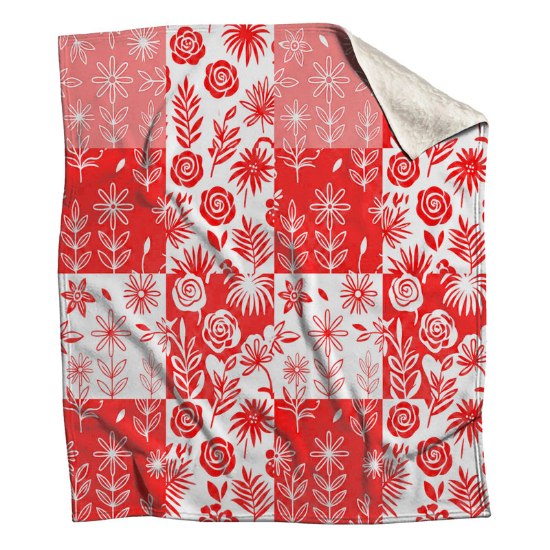 Red Floral Patchwork Blankets, 60in W x 80in H