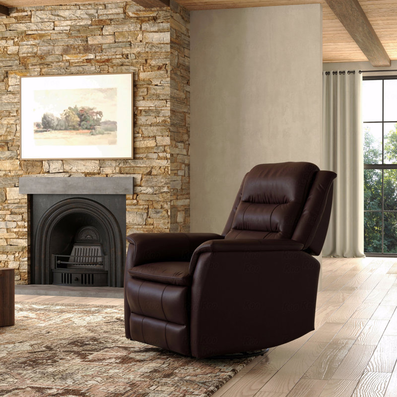 Fauteuil oscillant pivotant avec fonction inclinable et repose-pieds manuel brun Madras, Marron foncé