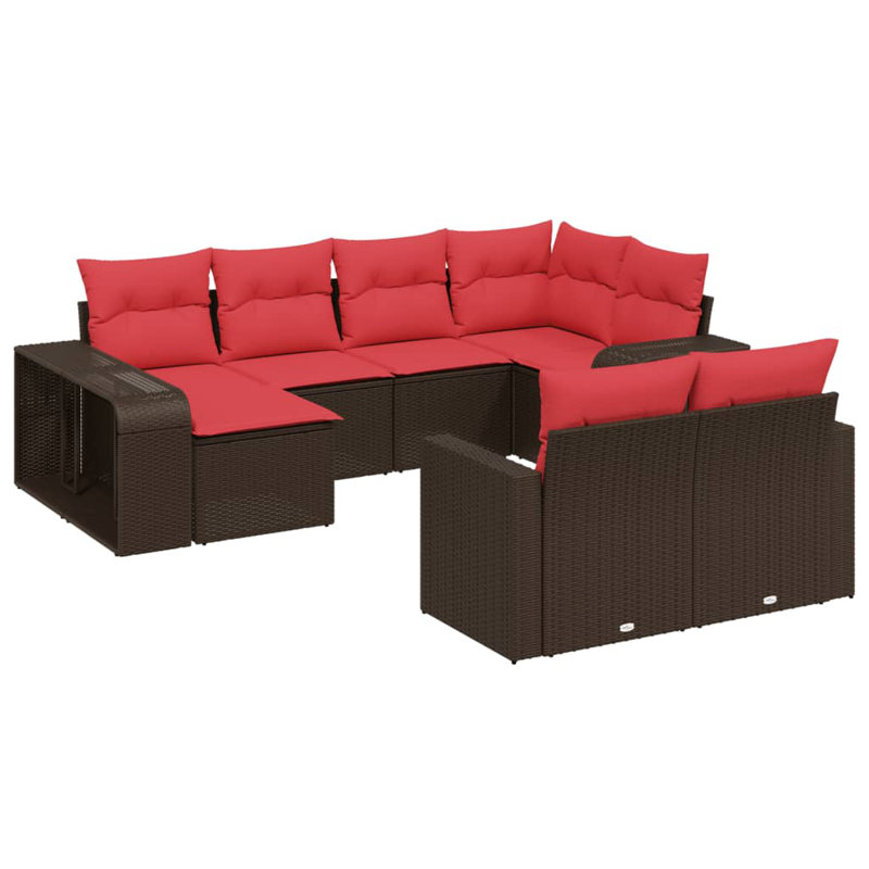  Ensemble de canapé de patio 10 pièces avec coussins en rotin de polyester brun