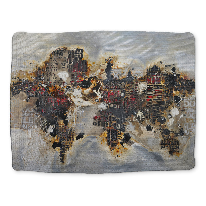 Texturized World Map Placemat - Cities View Decor, Polyester
