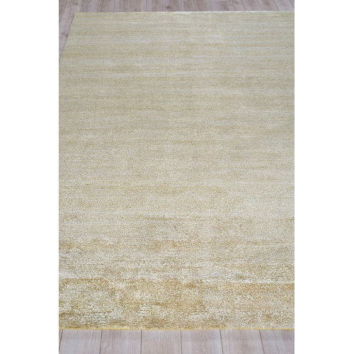 Exquisite Rugs Plush Hand-Knotted Wool/Viscose Gold Area Rug | Wayfair