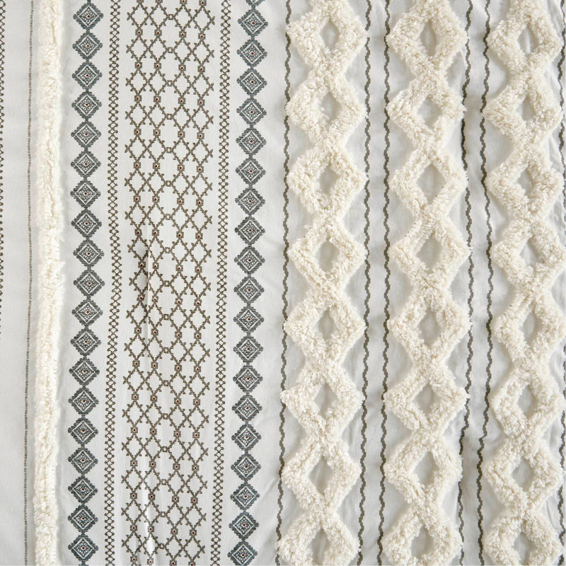 Ensemble d'édredon en coton avec chenille, Édredon très grand + 2 taies décoratives, Ivoire ivoire