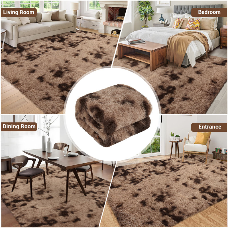 Area Rug for Living Room Shaggy Faux Fur Carpet for Bedroom Non-SNon Shedding Fuzzy Rug for Playroom Home Decor, Brown