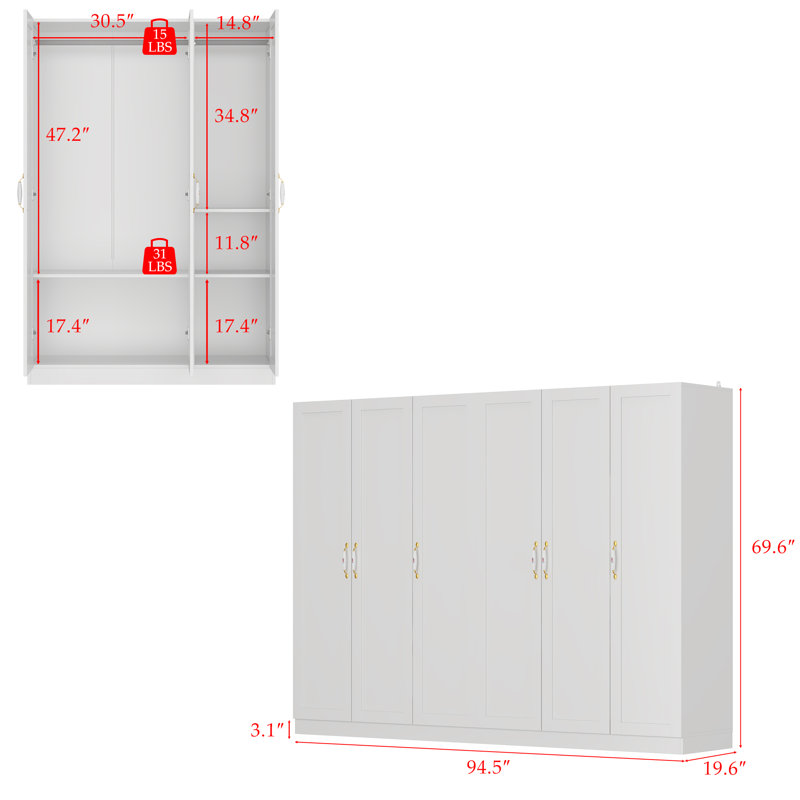 Modern White Wardrobe Set With Anti-Tip Design (Set Of 2)