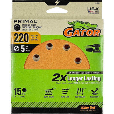 Gator 4140GA 220 Grit 5" 8 Hole Hook & Loop Sanding Disc (15Pk)