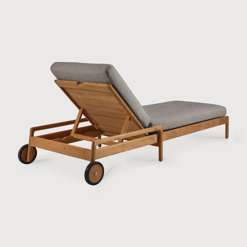 Jack Outdoor Teak Chaise Lounge, Teak Frame/Mocha Cushion