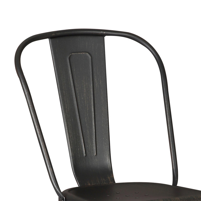 Ensemble de 4 chaises de salle à manger empilables en métal, Distressed Black, Distressed Black