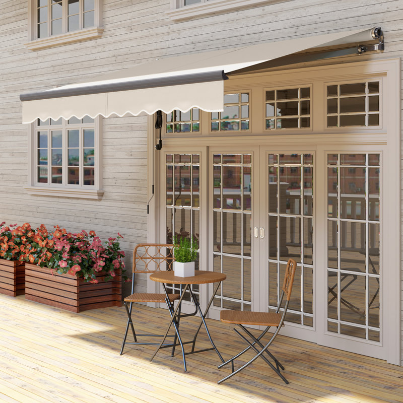 Outsunny 296cm W x 250cm D Polyester Cover Motorised Retractable Sunshade Awning, Beige