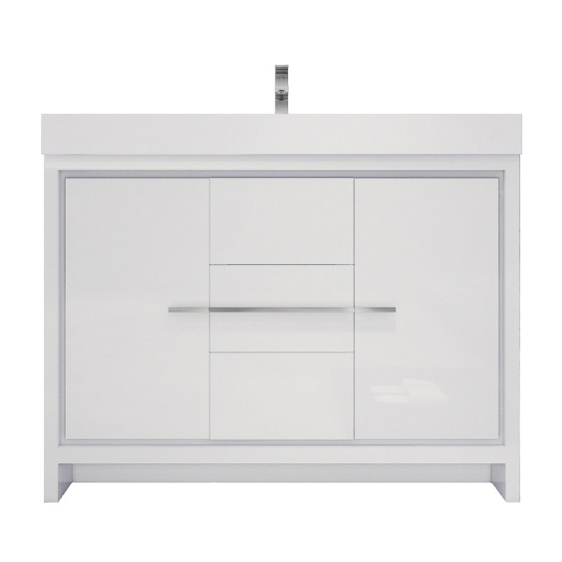 Ensemble de meuble-lavabo simple 48 po Tusculum, Blanc lustré, Chrome