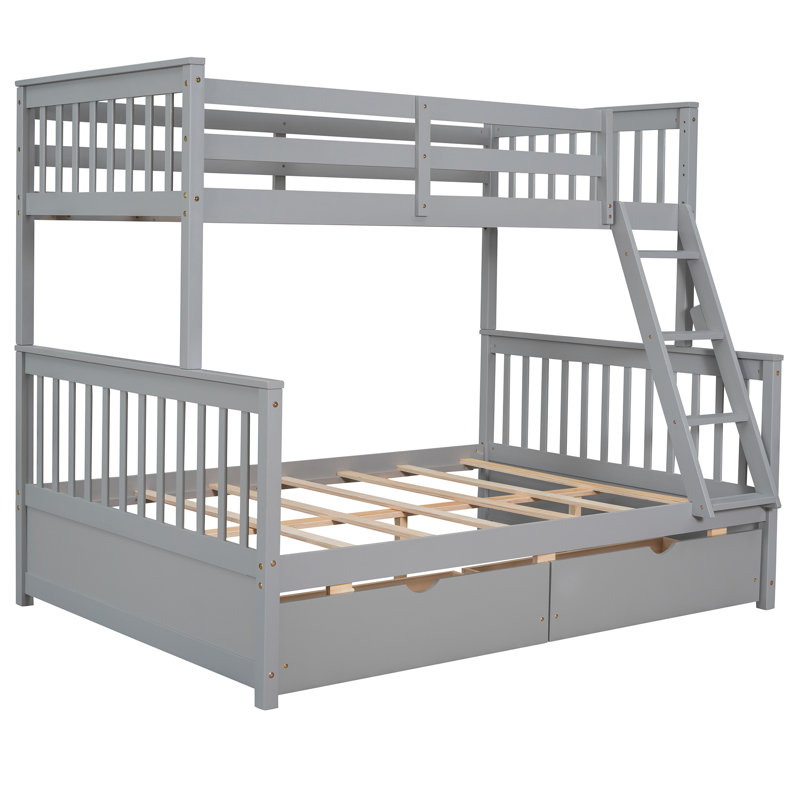 Evalee Kids Twin Over Full Bunk Bed with Drawers, Gray