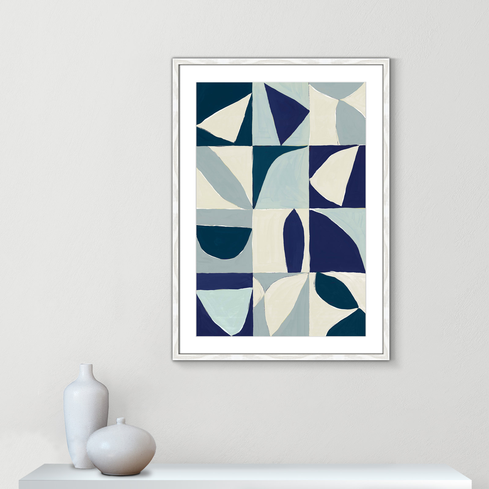 Hestia "Yellow Mayan I Blue Version" Print, 35.5" H x 25.5" W x 0.75" D, White