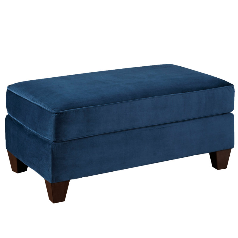 Fabric - Navy Blue With Welted Trim, Legs, Geometric Pattern, Rectangular Tray Top For Living Room Footrest High Foam, Shape