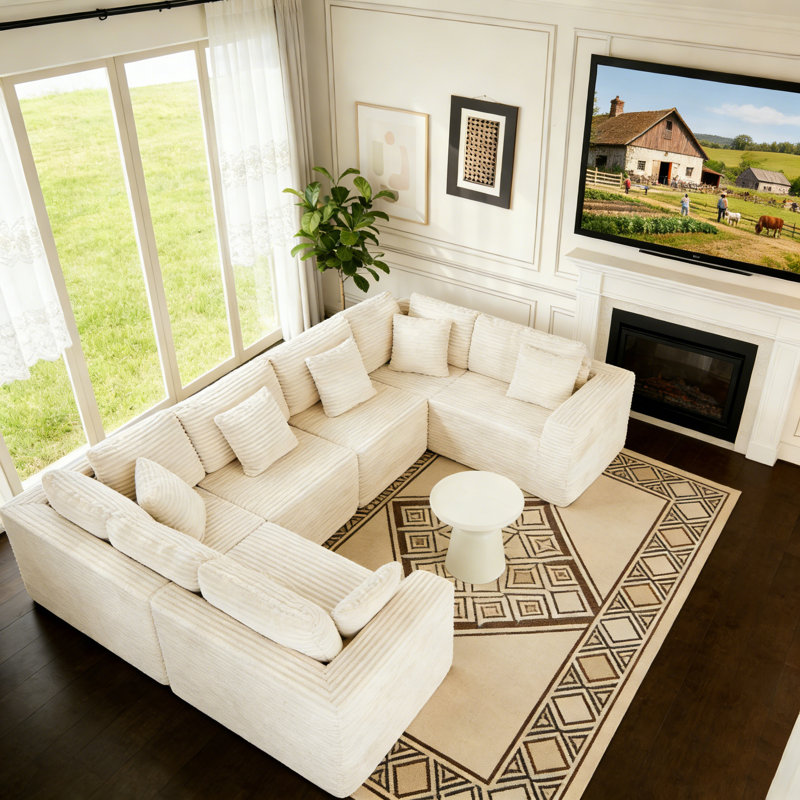 Canapé modulaire réversible 135,5 po 135 places, Mélange de polyester beige