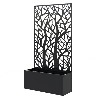 Lit de jardin surélevé en métal avec panneau d'intimité en treillis Outsunny, boîte à fleurs noire