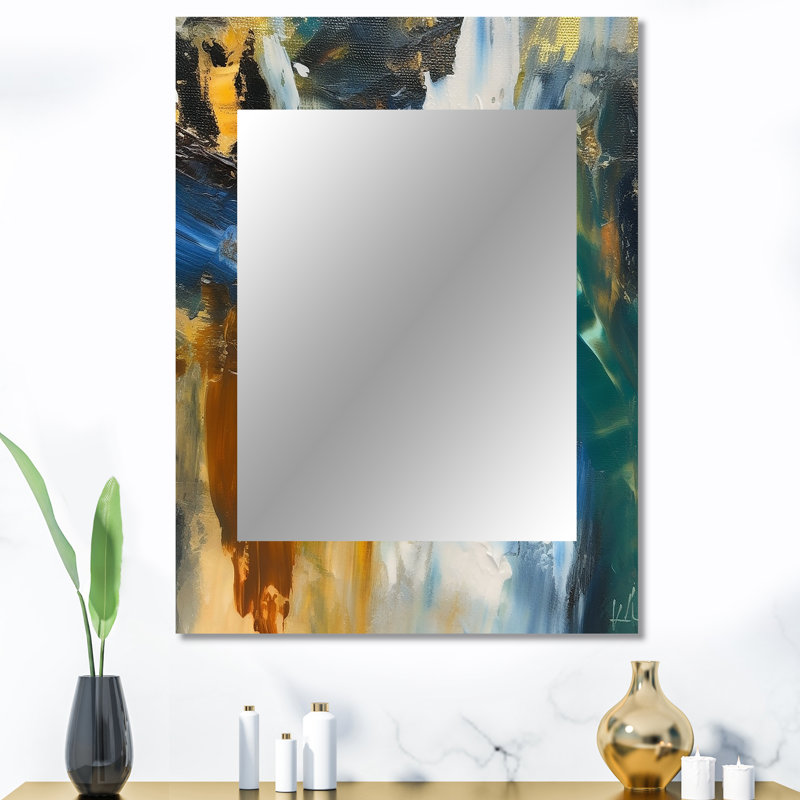 «Comfort Of Knowing Abstract Blue and Gold», peinture abstraite sur miroir, miroir mural moderne unique, impression sur métal
