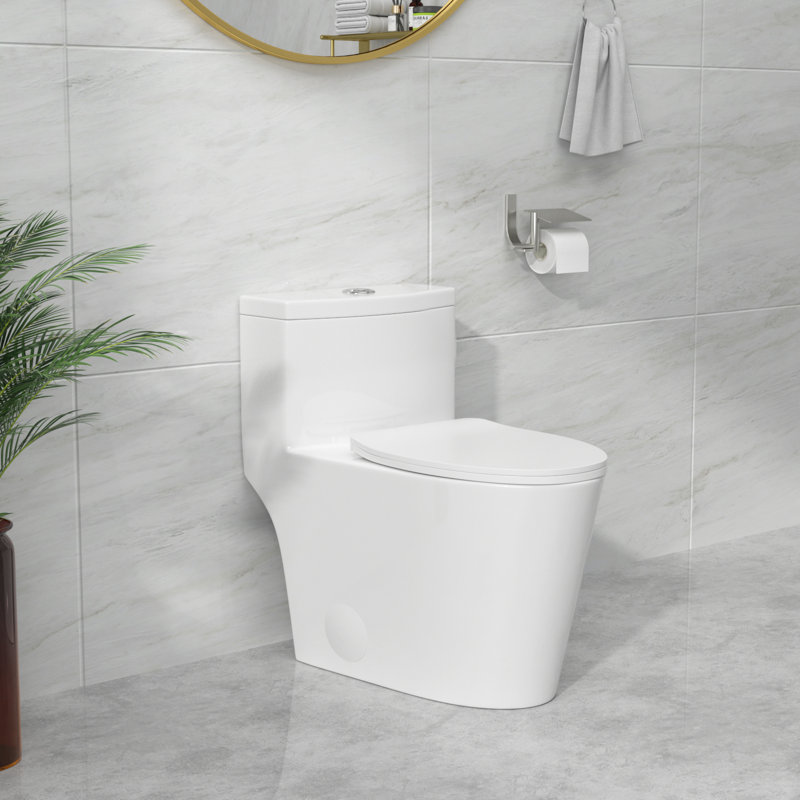 Toilette moderne en céramique une pièce à double chasse 1,1 / 1,6 GPF avec siphonique allongé blanc brillant