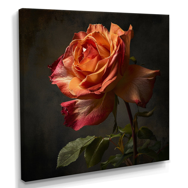 Gros plan d'une rose rouge et orange - impression d'art mural rose, Toile tendue, H 30 po x l 30 po x P 1 po