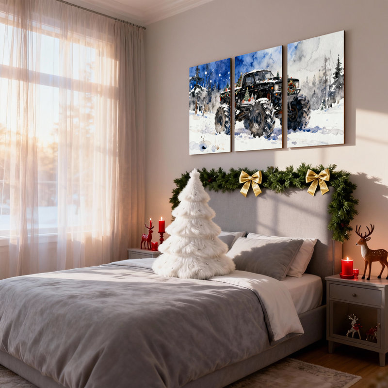 «Christmas Winter Truck Snow Forest», ensemble de 3 impressions sur toile, H 30 po x l 60 po