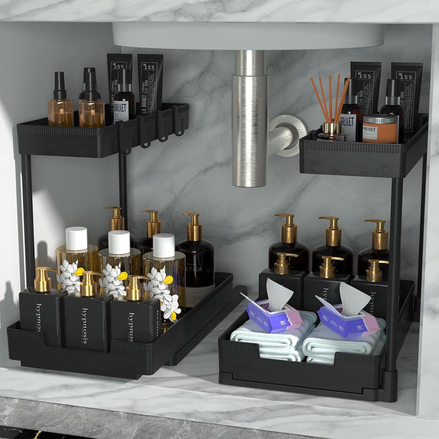 Toledo Bath & Kitchen Under Sink Organizers And Storage 2 Pack, 2-Tier Bathroom Organizer ...