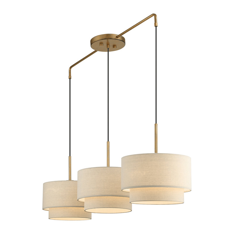 Lustre tambour à 3 lumières à intensité variable Baysinger, Feuille d'or antique, Crème