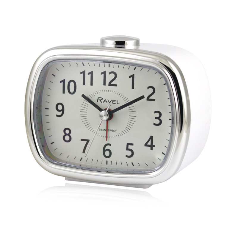 Analogue Quartz Movement / Crystal Alarm Tabletop Clock, White/Chrome