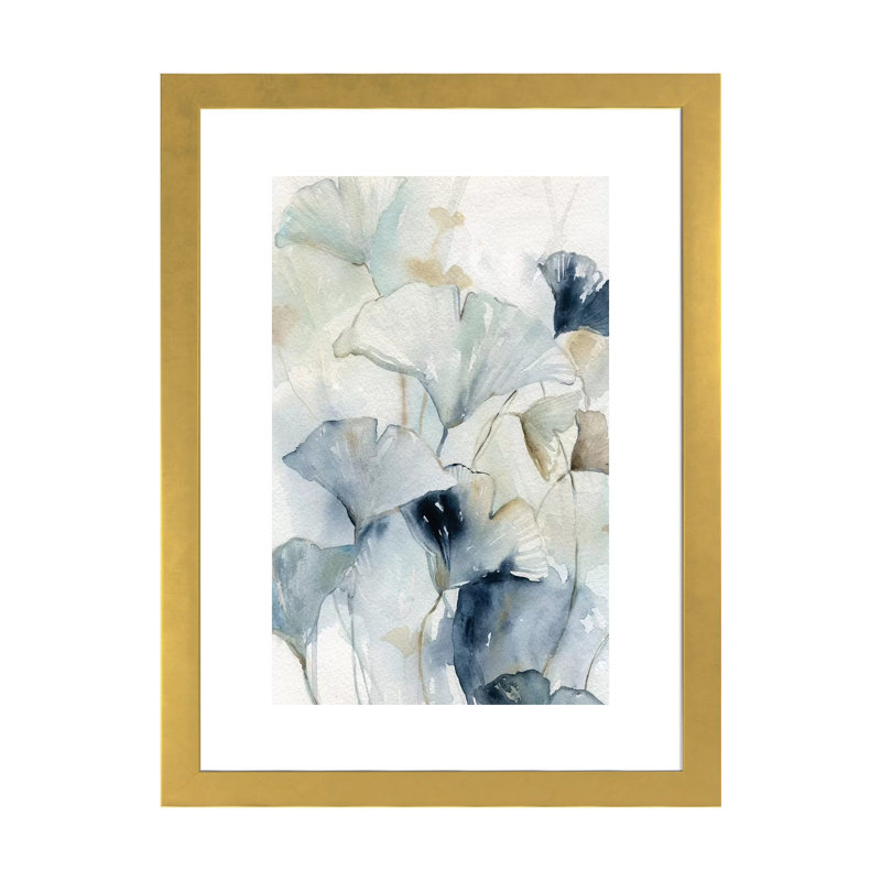 «Indigo Gingko I» par Carol Robinson - reproduction d'art, Blanc, Papier encadré doré, H 24 po x l 16 po x P 1 po