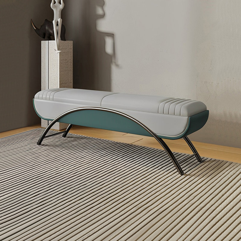 Banc de rangement rembourré avec tabouret italien, Bleu cadet / gris clair, H 18,5 po x l 47,24 po x P 16,92 po