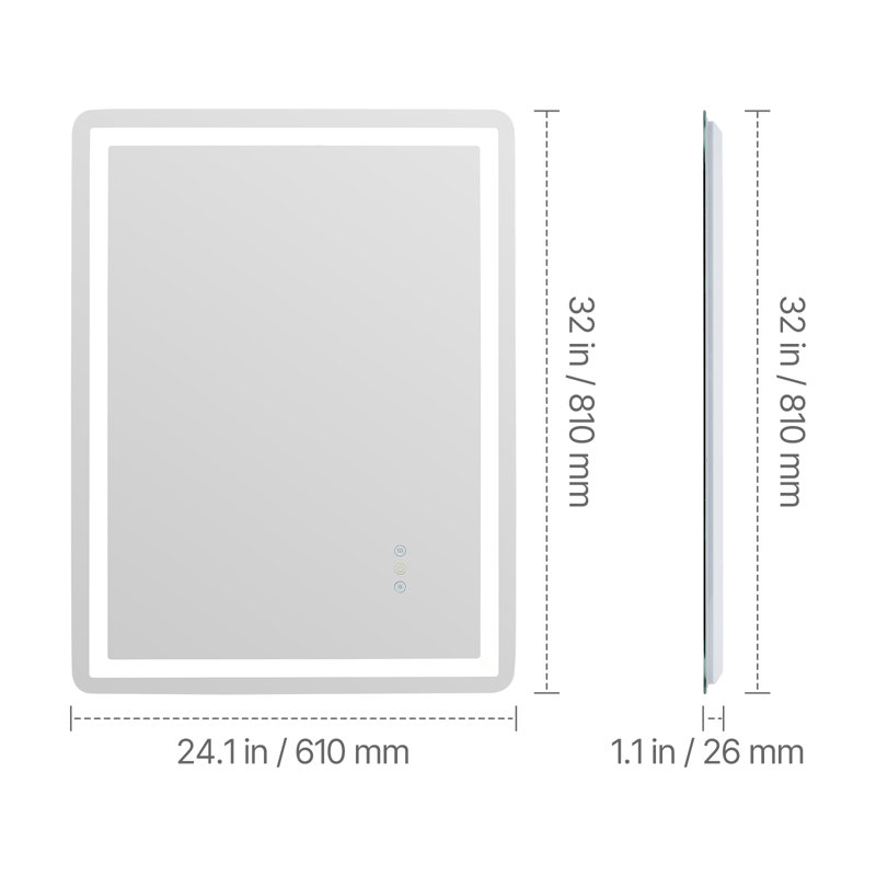 Miroir de salle de bain mural à DEL 3 couleurs anti-buée, 32 po x 24,1 po