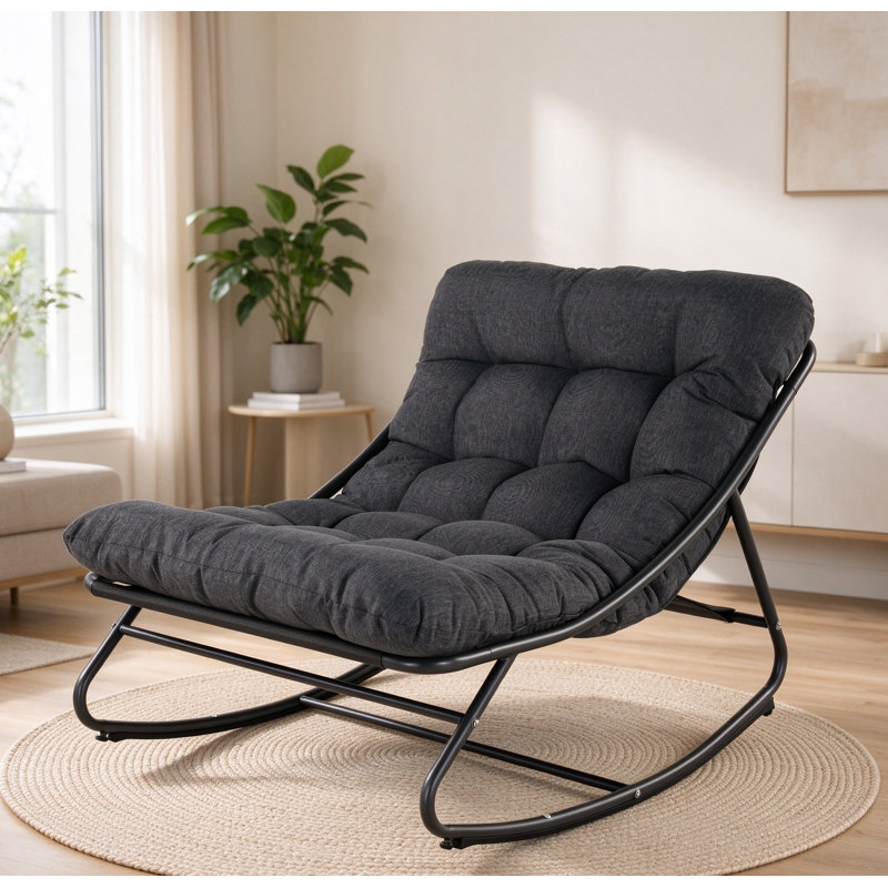 Chaise berçante d'extérieur en métal avec coussins Caili, Gris foncé, Gris foncé