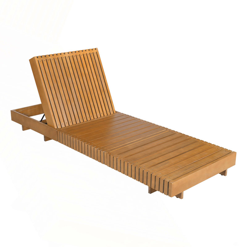 Outdoor Chaise Lounge Chair With 6-Position Adjustable Backrest,Acacia Solid Wood,Copper Teak Color, Copper Teak