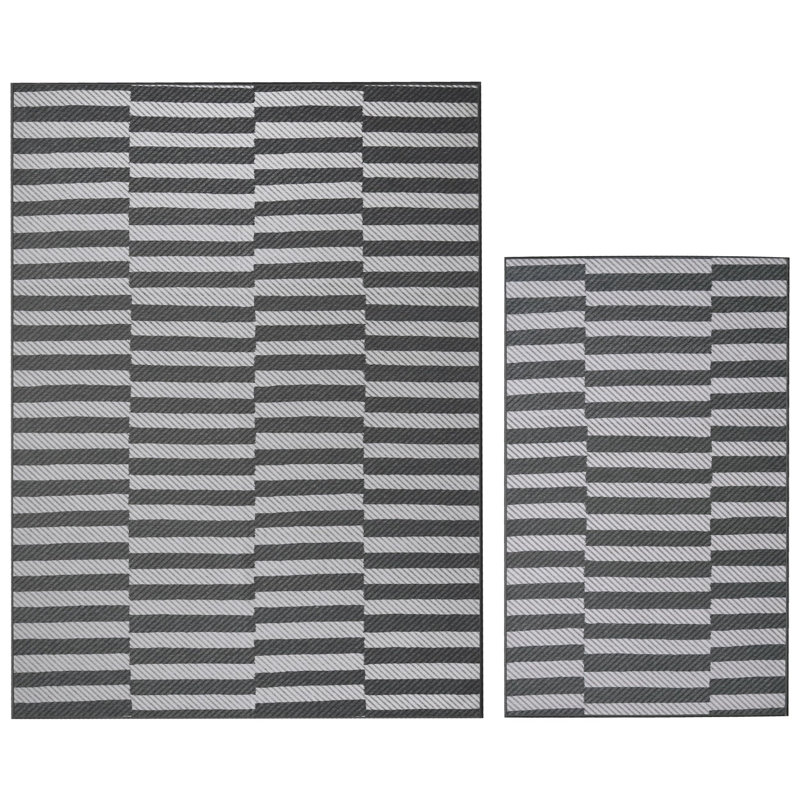 Aarien Geometry Washable Rug Bundle - 2 Piece Set - Tratti Offset Stripe Black (3' x 5' & 5' x 7')