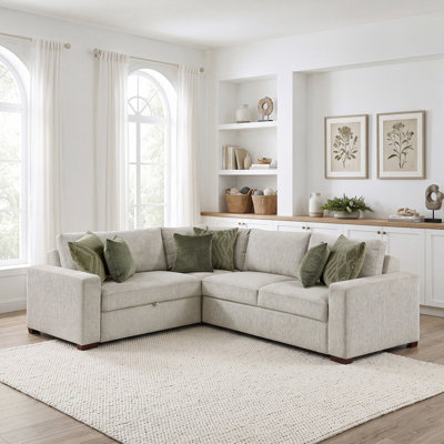 Canapé modulaire moderne et contemporain en microfibre 3 pièces 107,5 po avec lit escamotable, dossier clic-clac et 6 coussins décoratifs