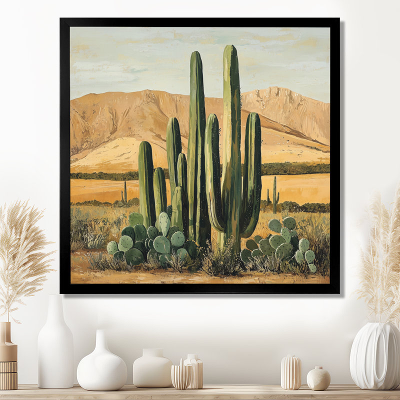 Cactus et les montagnes du désert IV - cactus, art mural, H 30 po x l 30 po, Reproduction encadrée d'une seule photo
