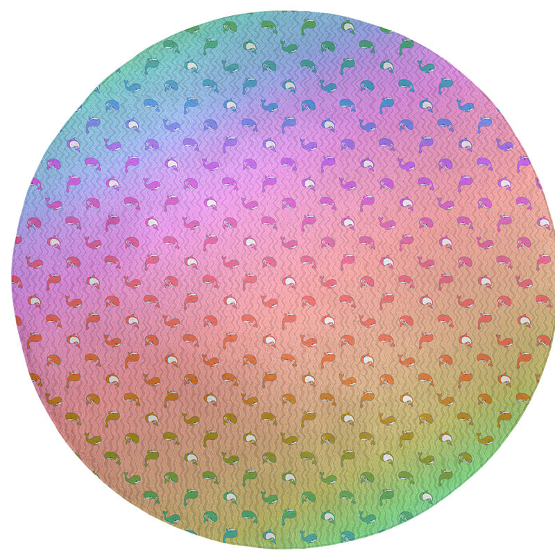Tapis saumon/rose/bleu baleines, Rond 5 pi