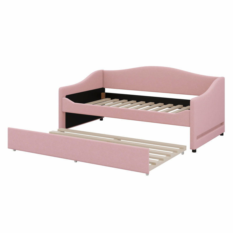 Upholstered Daybed With Light And Trundle, Pink