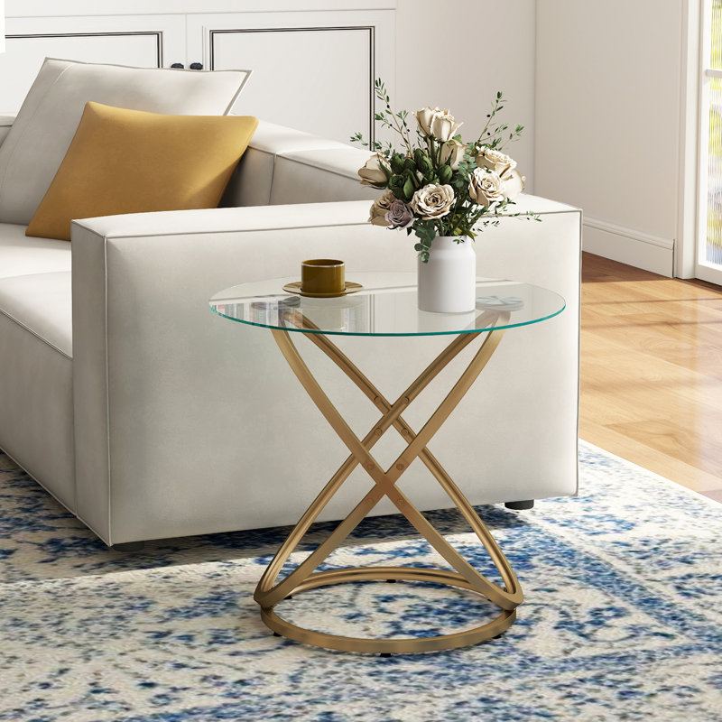 Table de bout avec plateau en verre Lakhraj, Doré, Clair