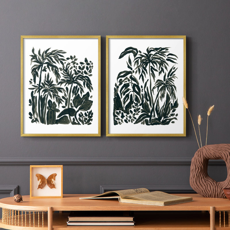 Encre Jungle III - reproduction encadrée de qualité supérieure - prête à être accrochée - aucun clou requis - aucun clou requis